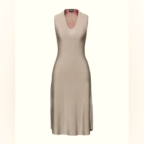 NWT Giorgi Armani Taupe Midi Dressin TAUPE/CREAM STUNNING - Picture 2 of 8